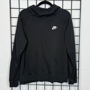 Nike Sportswear Essential Hoodie Womens Large Black Funnel-Neck Fleece Pullover